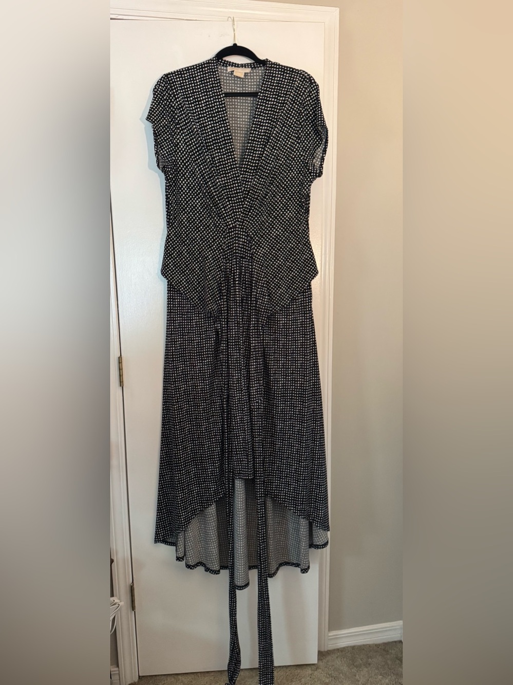 Michael Kors Black and White Polka Dot Hi-Low Dress stretchy business casual